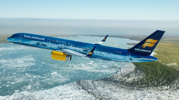 Icelandair's Boeing 757-200 with livery depicting the Vatnajokull glacier.