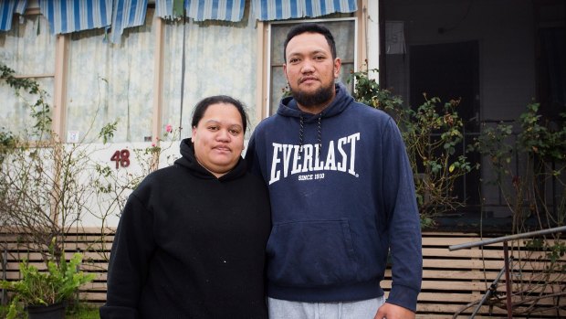 Hero father Ina Maramotoa (right) and his partner Anna Meteka at their home in Doveton.