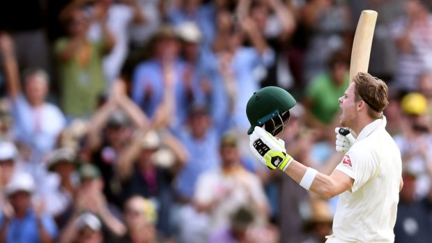 Heir to Bradman: Steve Smith celebrates the knock that he may remember as his greatest.