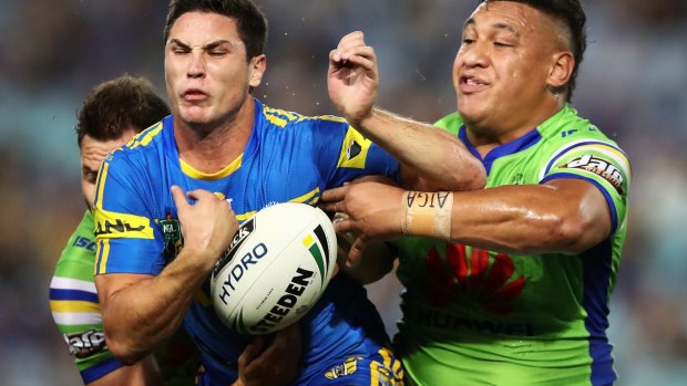 Frustrating night: Mitchell Moses spills the ball under pressure.