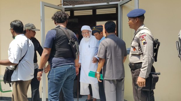 Abu Bakar Bashir outside the court in Cilacap on Tuesday.