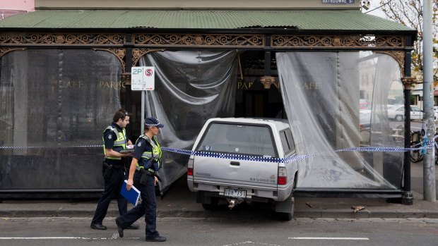It sounded like shots being fired when a stolen ute smashed into the Paragon Cafe in Carlton North, court has heard. 