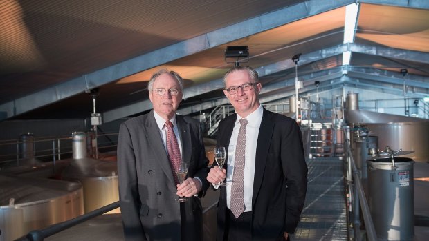 Lion chief executive Stuart Irvine and chairman Sir Rod Eddington (left) are investing capital into new wine, beer and dairy facilities and overseas expansion.
