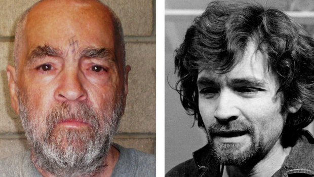 Charles Manson, in prison, and, right, in 1970.