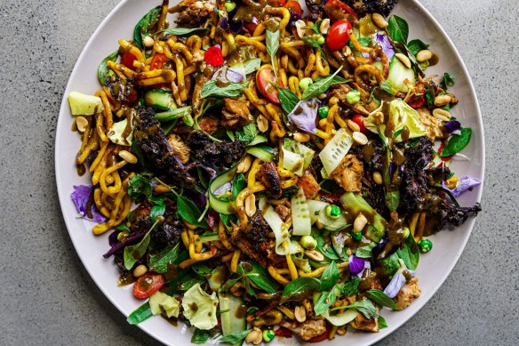 This chicken noodle salad is a riot of colour and flavour.