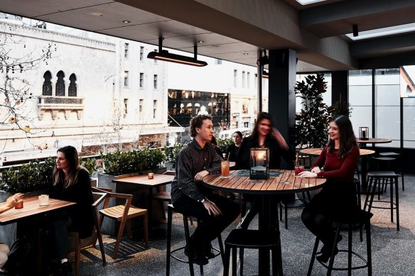 The Duke Rooftop bar in Melbourne looks out over the Forum theatre. 