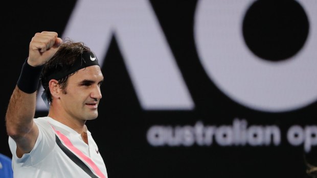 Maestro: Roger Federer celebrates after winning match point against France's Richard Gasquet.