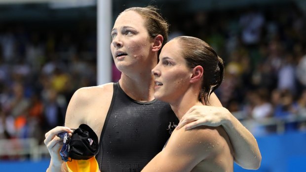 Bad night in the pool: Cate Campbell, left, and sister Bronte failed to win a medal.