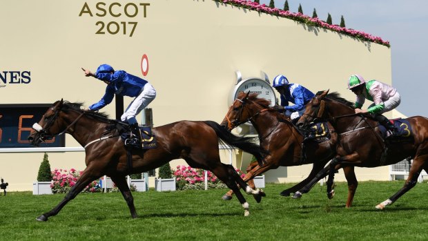 Blue power: William Buick on Ribchester wins the Queen Anne Stakes on the opening day of Royal Ascot.