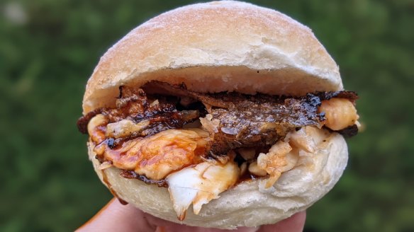 The rotisserie Murray cod gravy roll at Charcoal Fish.