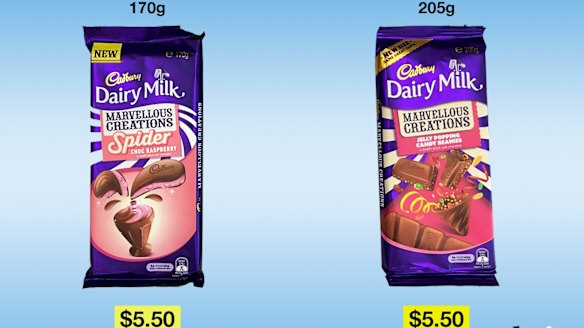 The weights of Cadbury's Marvellous Creations family chocolate blocks fluctuate by 18 per cent between flavours.