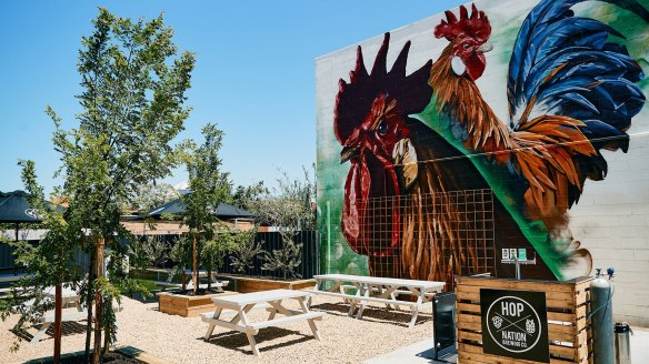 The giant courtyard, ready for outdoor dining.