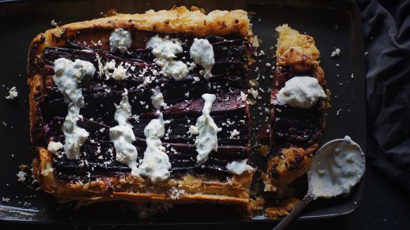 Purple heirloom carrots make for a dark and handsome tart.