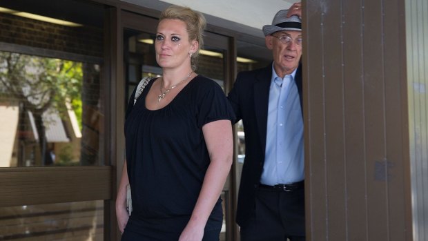 Raymond Pasnin's fiancee Lyndal Archbold outside court in February. 