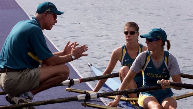 Back in the fold: Harald Jahrling instructs Virginia Lee and Sally Newmarch during the 2000 Olympic Games.