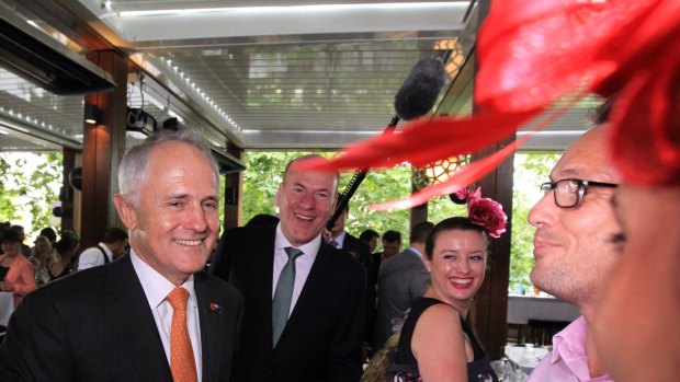Malcolm Turnbull at the Commodore Hotel for the running of the 2015 Melbourne Cup. 