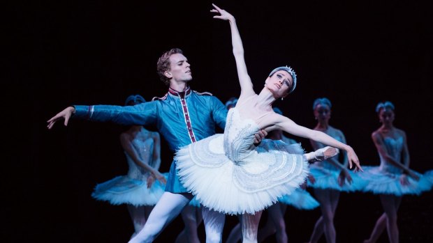 Adam Bull as  Prince Siegfried and Amber Scott as Odette in the Australian Ballet's Swan Lake. 