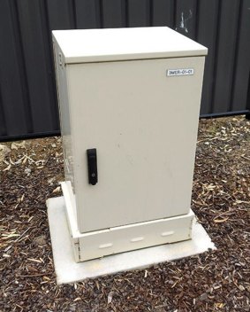 A smaller NBN street cabinet made in Melbourne.