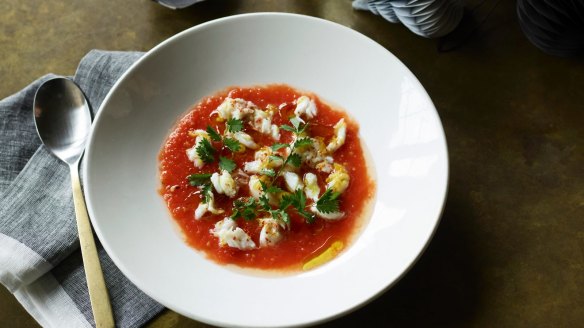 Chilled spiced tomato and spanner crab.