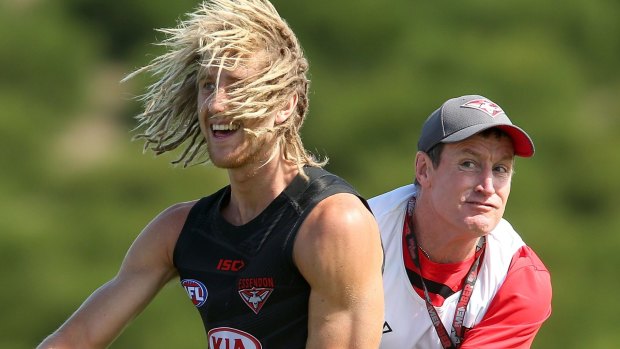 Dyson Heppell and John Worsfold during a training session.