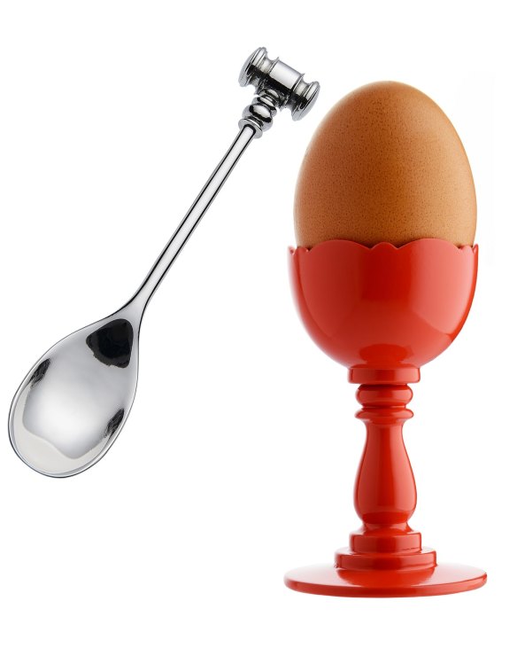 Alessi "Dressed" egg cup by Marcel Wanders, $54, from Top 3 By Design, <a href="http://top3.com.au/categories/kitchen-and-dining/egg-cups-and-accessories/dressed-egg-accessories/mw14setr" target="_blank">top3.com.au</a>.