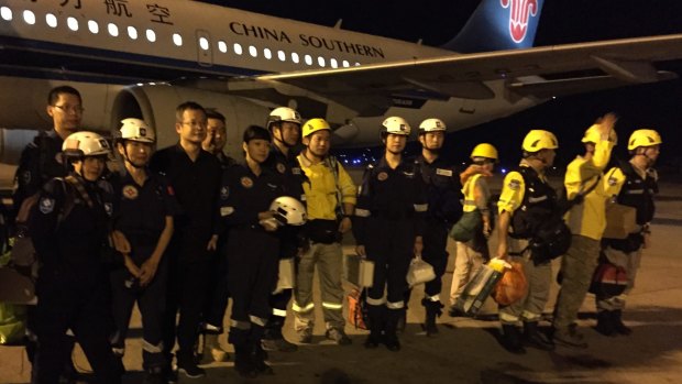 Chinese search and rescue team arrives at Tribhuvan International Airport, Kathmandu.