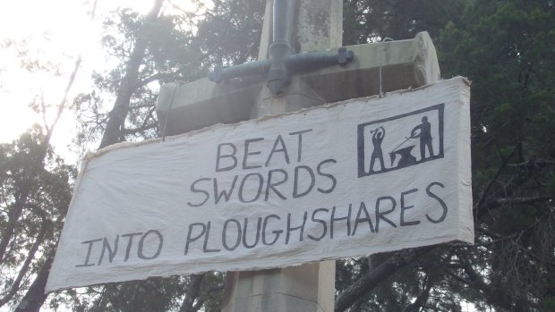 A banner discovered by police investigating vandalism at the Canon Garland memorial at Toowong on March 1.