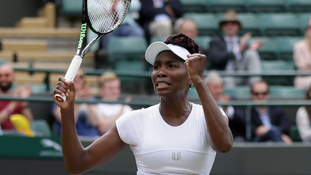 Venus Williams celebrates her win over Yaroslava Shvedova of Kazakhstan on Tuesday.