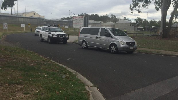 A vehicle believed to be transferring Abbott from the Brisbane Correctional Centre at Wacol.