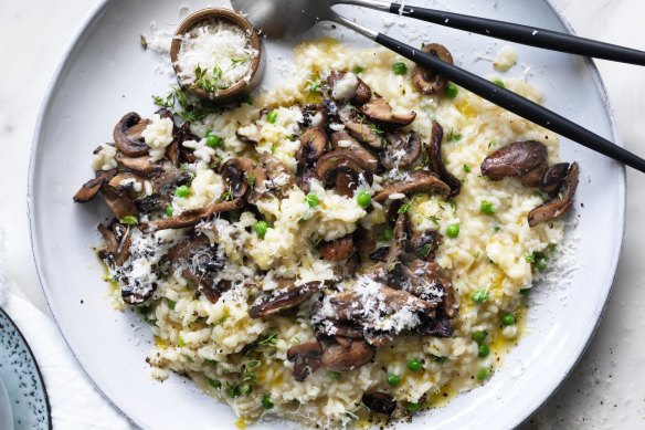 Mushroom and pea risotto. 