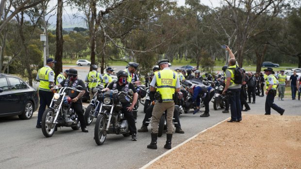 Rebels bikies: Perhaps on the way to a pottery class.