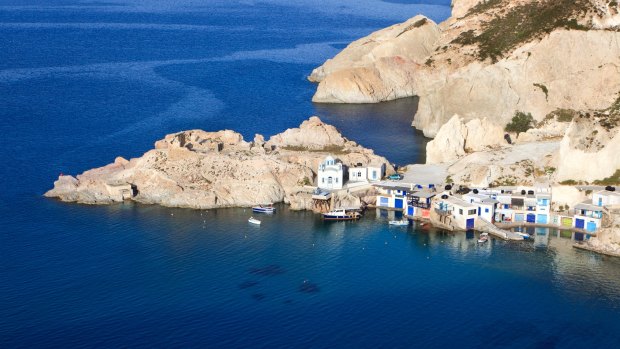 Fishing village Firopotamos on the island of Milos, Cyclades, Greece. 