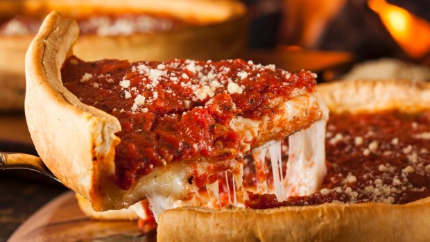 Chicago-style deep dish pizza.