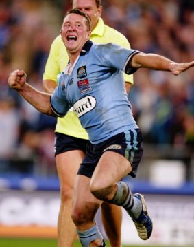 Shaun Timmins is ecstatic after nailing his famous long-range field goal in 2004.