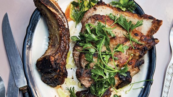 Fennel-rubbed pork chop for two.