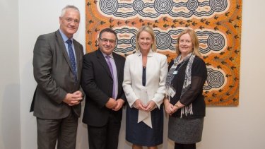 From left: the Nationals' Murray candidate, Damian Drum; Greater Shepparton City Council mayor Dinny Adem; Nationals deputy leader Fiona Nash; and Shepparton council community director Kaye Thomson.