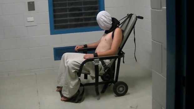 Seared into out collective memory: The image of Dylan Voller in a spit-hood at the Don Dale Youth Detention Centre.