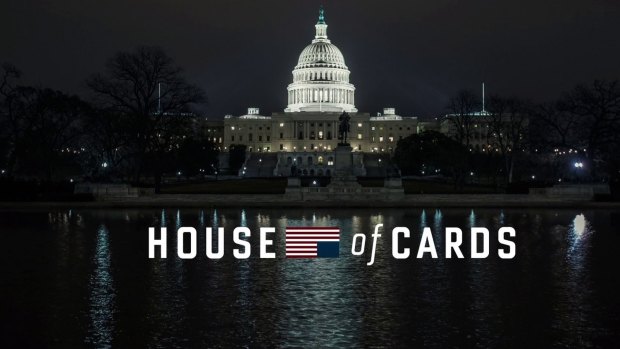 The title sequence for House of Cards suggests the dark underbelly of political life.