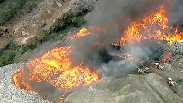 The fire at the Coolaroo recycling plant.