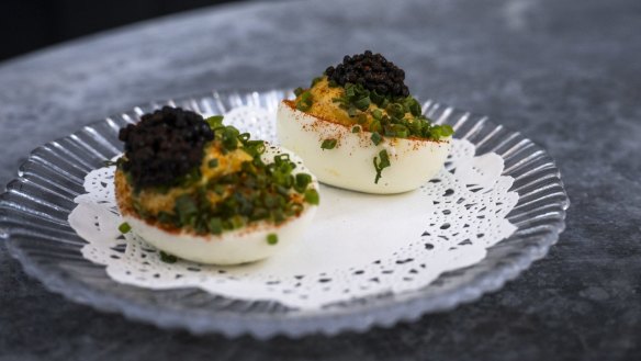 Oeufs mayonnaise - devilled eggs with caviar.