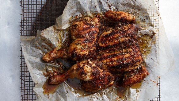 This butterflied chicken is loaded with herbs and spices.