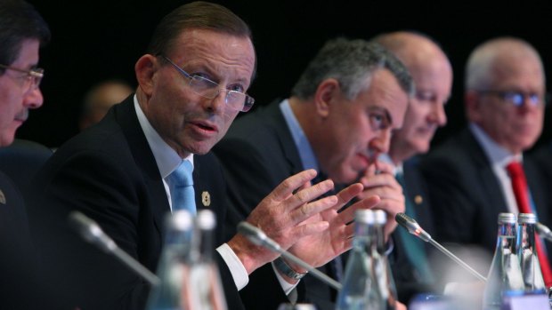 Prime Minister Tony Abbott during the G20 summit: his opening address to the Leaders' Retreat took a domestic focus.