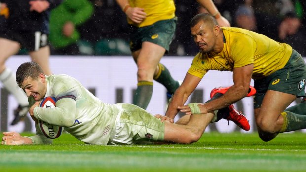 England's Jonny May scores a try, too quick for the Wallabies.