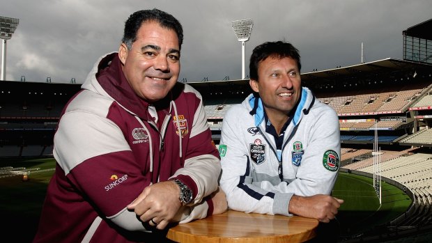 Queensland maroons coach Mal Meninga with his NSW Blues counterpart Laurie Daley.
