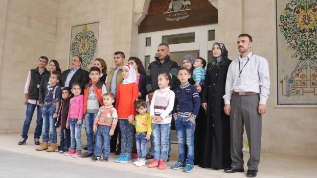 The first four refugee families given visas for resettlement in Australia earlier this month, pictured in Jordan.