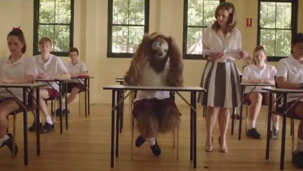 The anti-marijuana campaign depicts a stoned sloth failing in class.