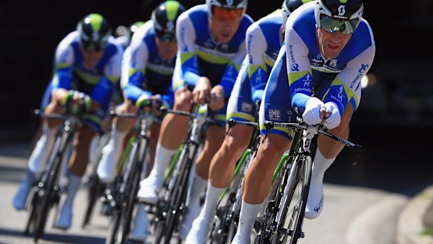 Tucking in: Orica GreenEDGE in the 2013 team time trial. 