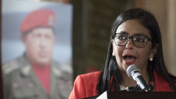 Delcy Rodriguez speaks while accepting her new post as President of the Constituent Assembly in Caracas.