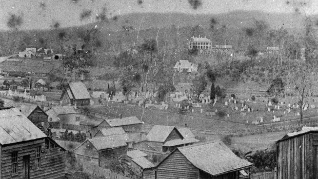A photo of Milton, showing the cemetery, circa 1870. 
