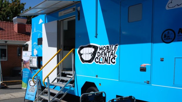 The ACT's first mobile dental centre, which began operating last year. A re-elected Labor government would deliver $3.94 million to buy and operate two more mobile centres.